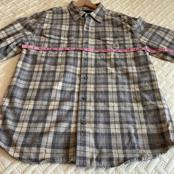 Carhartt Mens SZ M Loose Fit Flannel Heavyweight Gray Brown Plaid Workwear - Picture 3 of 10